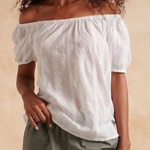 NWT The White Company Organic Cotton Off The Shoulder Embroidered Top, sz 14